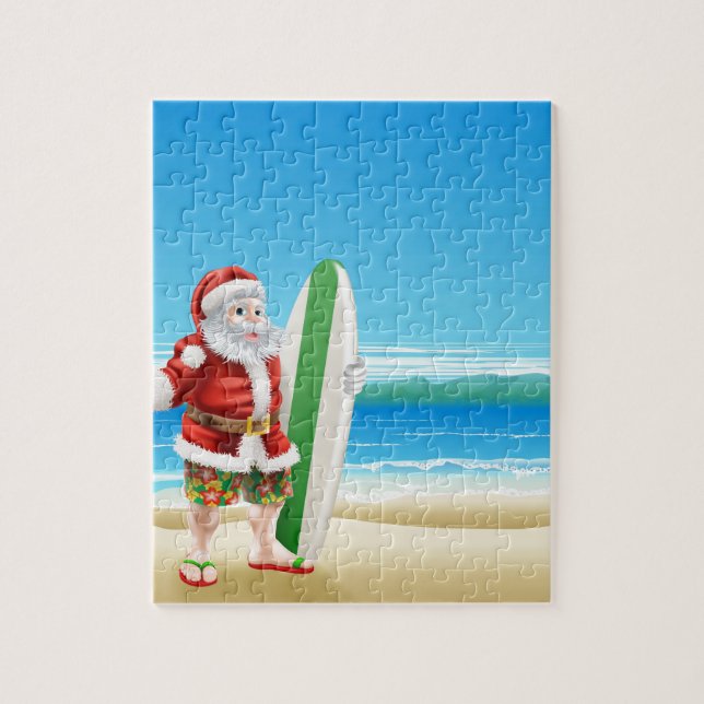 Surf Santa on the beach Jigsaw Puzzle (Vertical)