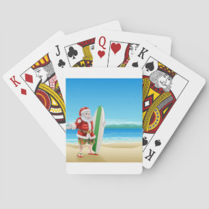 Surf Santa on the beach Playing Cards