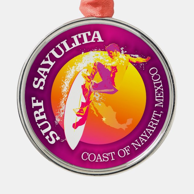 Surf Sayulita Metal Tree Decoration (Front)