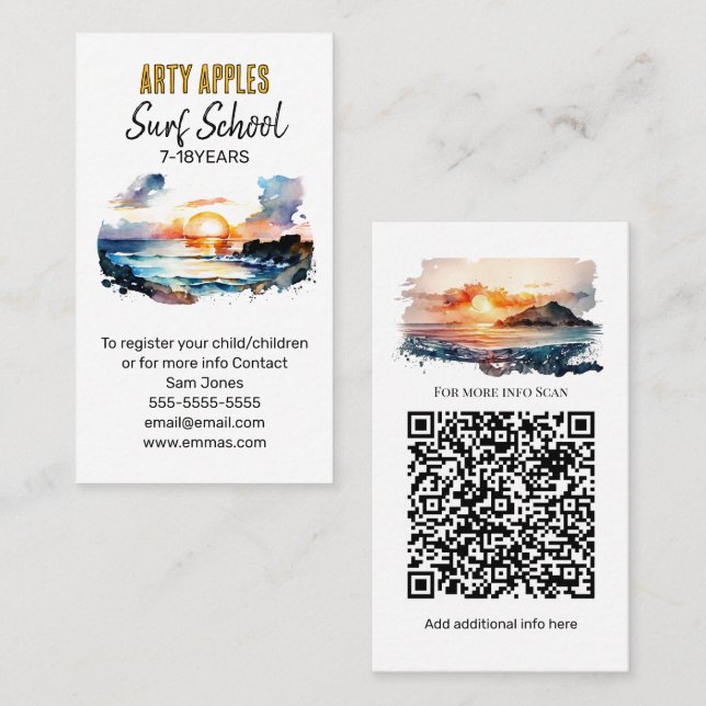 Surf School Beach - Water Sports Instructors Business Card (Front/Back)
