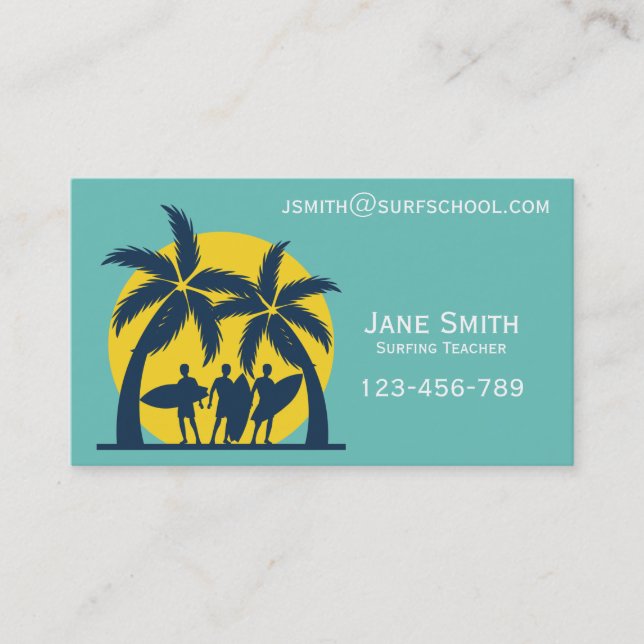 Surf school surfing teacher business card (Front)