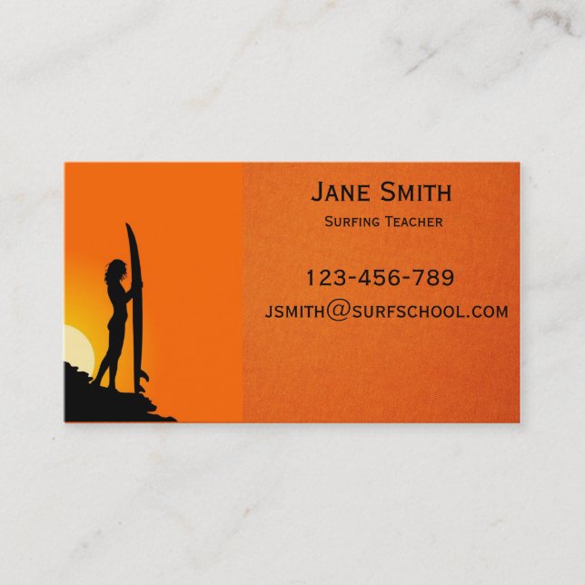 Surf school surfing teacher business card (Front)