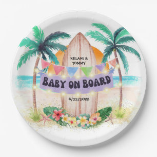 Surf & Sea   Baby On Board Beach Baby Shower Paper Plate