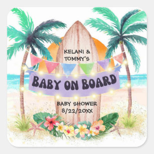Surf & Sea   Baby On Board Beach Baby Shower Square Sticker