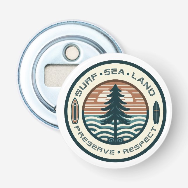 Surf, Sea, Land Preserve & Respect Bottle Opener (Front)