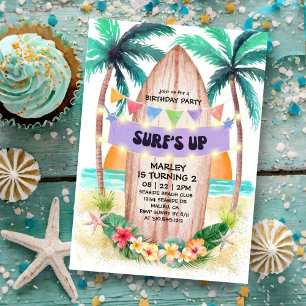Surf & Sea   Surf's Up Beach Birthday  Invitation