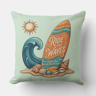 Surf & Sea: Vintage Surfing Quote Throw Pillow