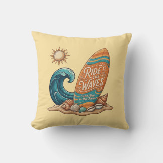 Surf & Sea: Vintage Surfing Quote Throw Pillow