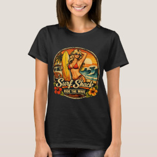 Surf Shack Surfer Pin-Up   Ride The Waves Beach T-Shirt