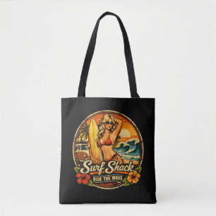 Surf Shack Surfer Pin-Up Ride The Waves Beach Tote Bag