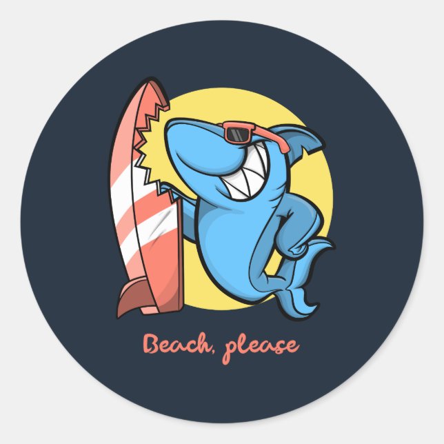 Surf Shark Beach Please Classic Round Sticker (Front)