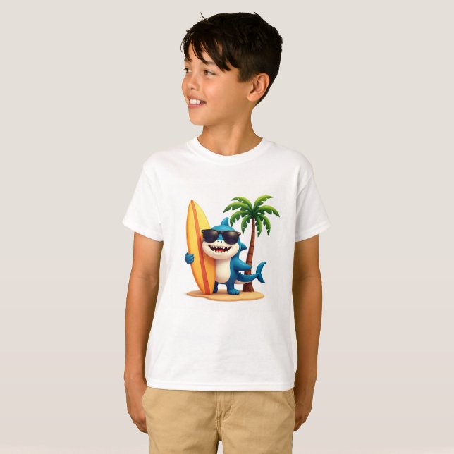 Surf Shark Vibes 🦈 Cool Beach Cartoon Style Tee (Front Full)