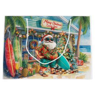 Surf shop Christmas with Santa at beach Large Gift Bag