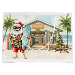 Surf shop Christmas with Santa at beach Large Gift Bag