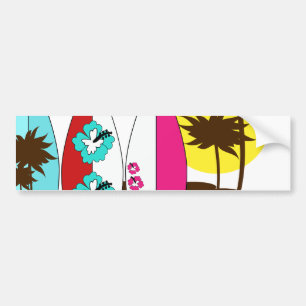 Surf Shop Surfing Ocean Beach Surfboards Palm Tree Bumper Sticker