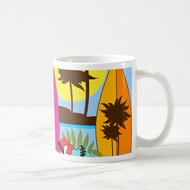Surf Shop Surfing Ocean Beach Surfboards Palm Tree Coffee Mug (Right)