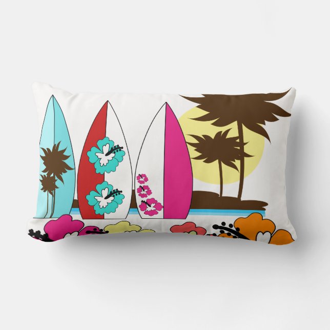 Surf Shop Surfing Ocean Beach Surfboards Palm Tree Lumbar Cushion (Front)