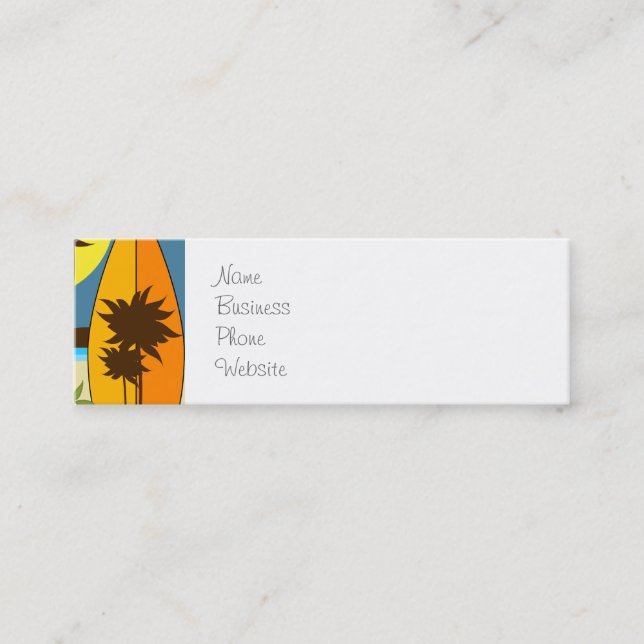 Surf Shop Surfing Ocean Beach Surfboards Palm Tree Mini Business Card (Front)