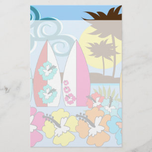 Surf Shop Surfing Ocean Beach Surfboards Palm Tree Stationery