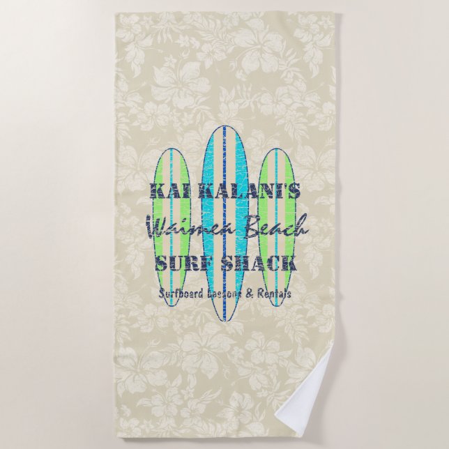 Surf Sign Customise Monogram Hawaiian Surfboards Beach Towel (Front)