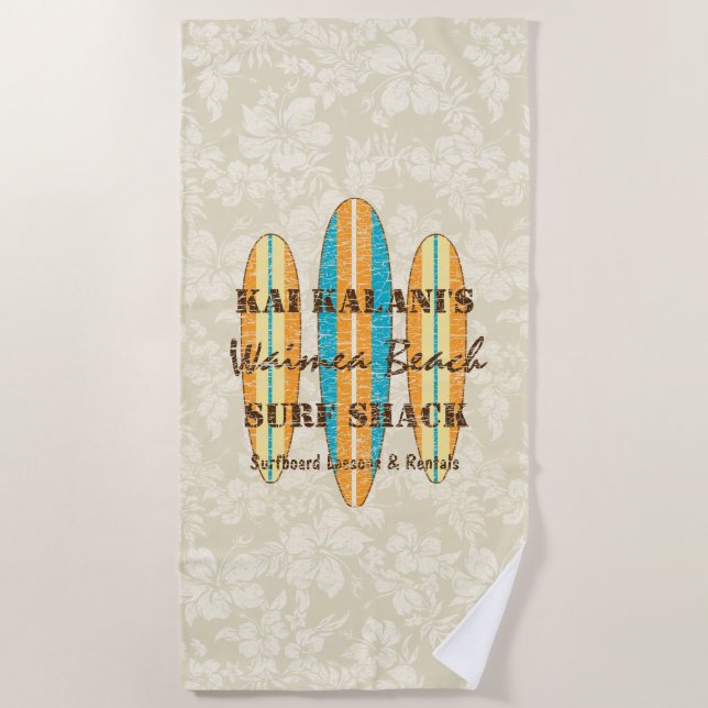 Surf Sign Customise Monogram Hawaiian Surfboards Beach Towel (Front)