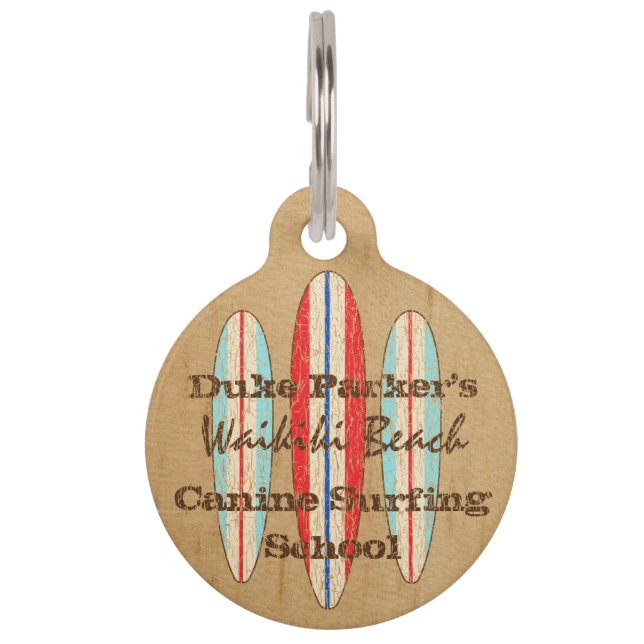 Surf Sign Customise Monogram Hawaiian Surfboards Pet Tag (Front)