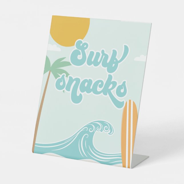 Surf Snacks Surf's Up Beach Birthday Food Pedestal Sign (Front)