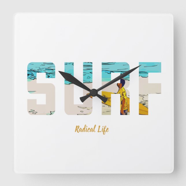Surf! Square Wall Clock (Front)