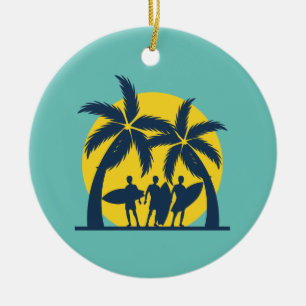 Surf sun and palm trees cool surf ceramic tree decoration