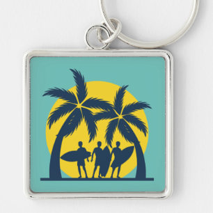 Surf sun and palm trees cool surf key ring