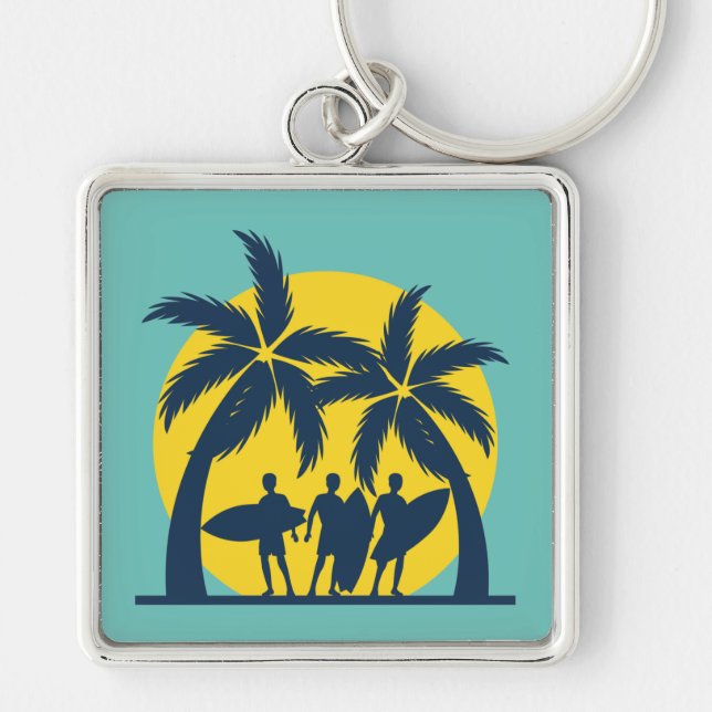 Surf sun and palm trees cool surf key ring (Front)