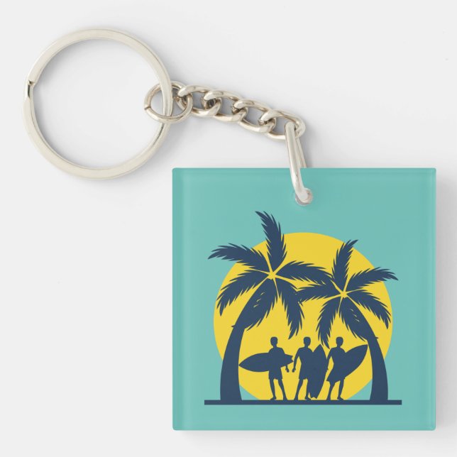 Surf sun and palm trees cool surf key ring (Front)