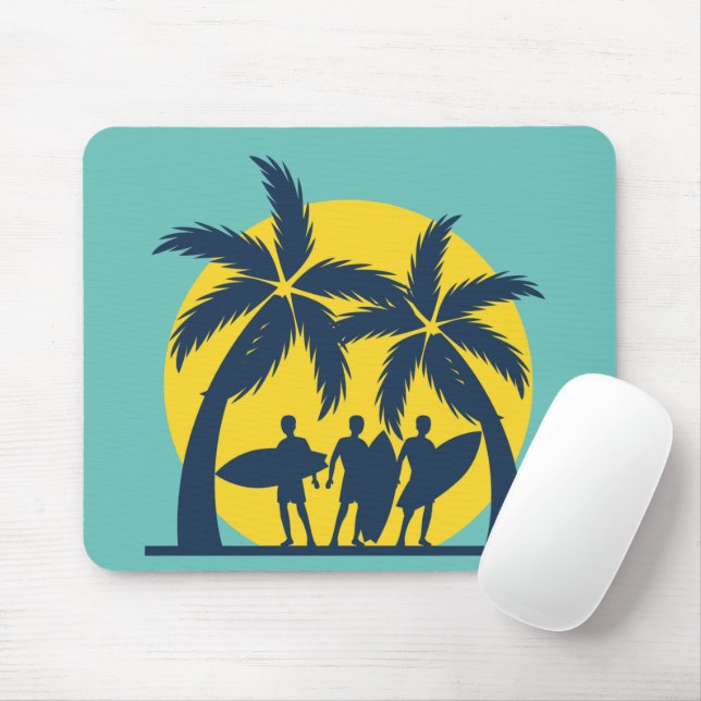Surf sun and palm trees cool surf mouse mat (With Mouse)