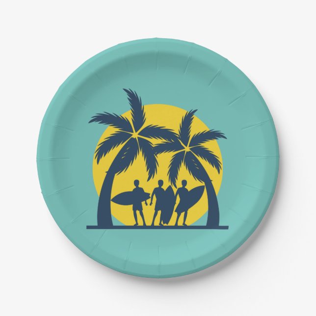 Surf sun and palm trees cool surf paper plate (Front)