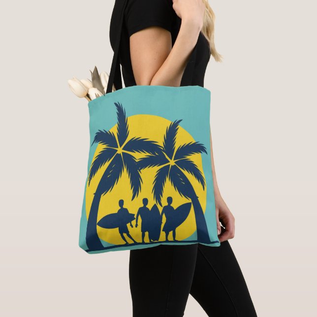 Surf sun and palm trees cool surf tote bag (Close Up)