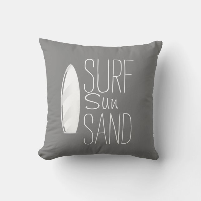 Surf Sun Sand Pillow Grey (Front)