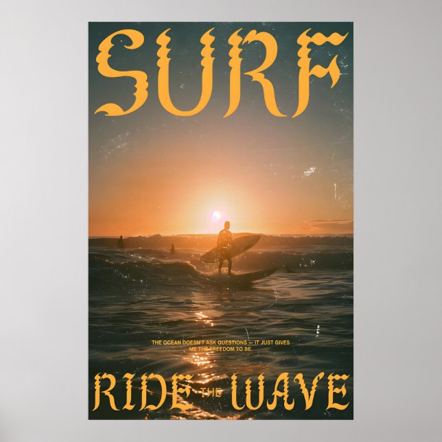 Surf Sunset Art Print Vintage Ocean Wave (Front)