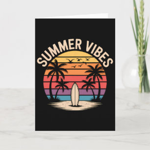 Surf Sunset Summer Vibes Retro Beach Palm Trees  Card