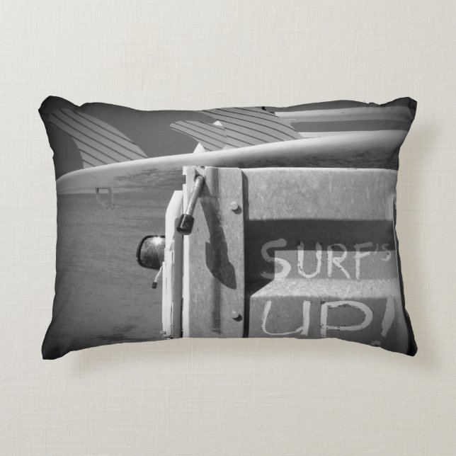 Surf surfboard surf's Up surfing black and white Decorative Cushion (Front)