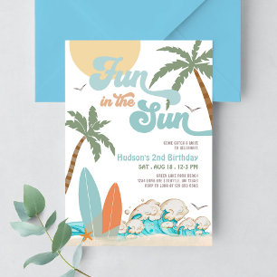 Surf Surfing Fun In The Sun Birthday Beach Party Invitation