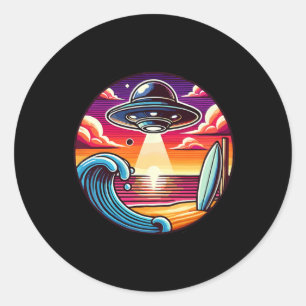 Surf Surfing Surfer Wave Ocean Sunset Outer Space Classic Round Sticker