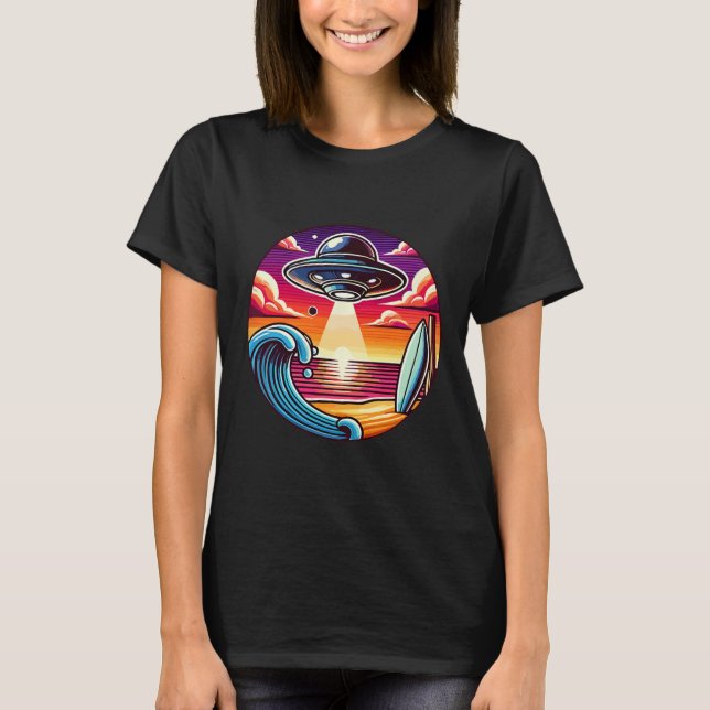 Surf Surfing Surfer Wave Ocean Sunset Outer Space  T-Shirt (Front)