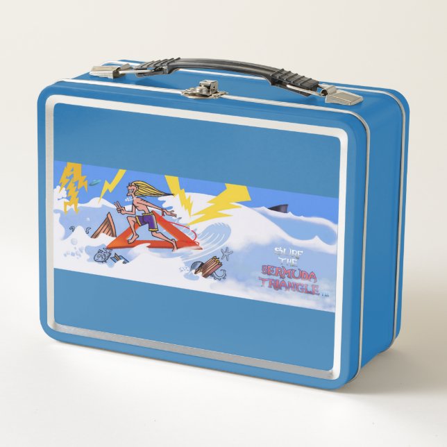Surf The Bermuda Triangle blue lunchbox (Front)