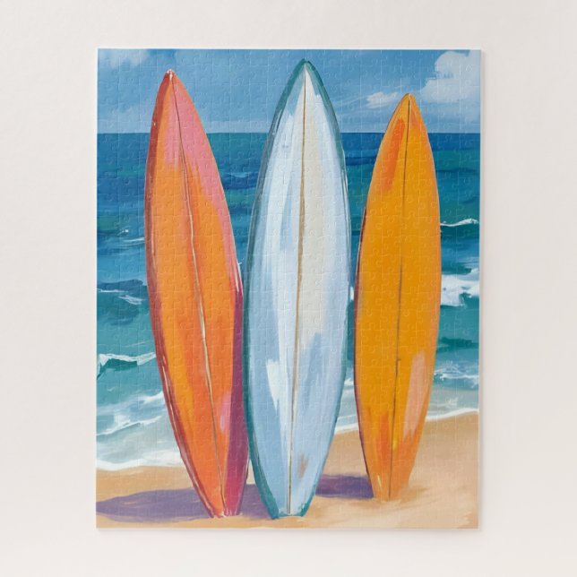 Surf the Waves | Watercolor Beach Ocean Jigsaw Puzzle (Vertical)
