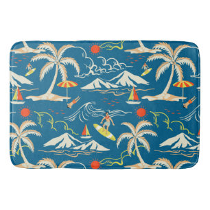 Surf tropical island themed pattern bath mat