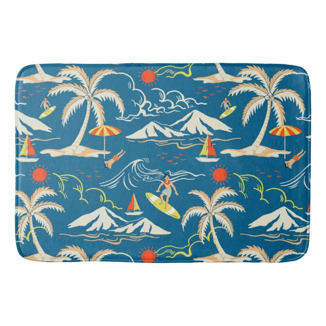 Surf tropical island themed pattern bath mat (Front)