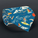 Surf tropical island themed pattern tie<br><div class="desc">Surf tropical island themed graphics on an Aegean blue background,  seamless repeat pattern</div>
