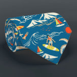 Surf tropical island themed pattern tie<br><div class="desc">Surf tropical island themed graphics on an Aegean blue background, seamless repeat pattern</div>