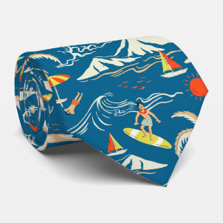 Surf tropical island themed pattern tie