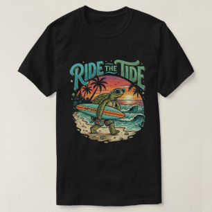 Surf Turtle Beach Ride The Tide Retro Summer vibes T-Shirt